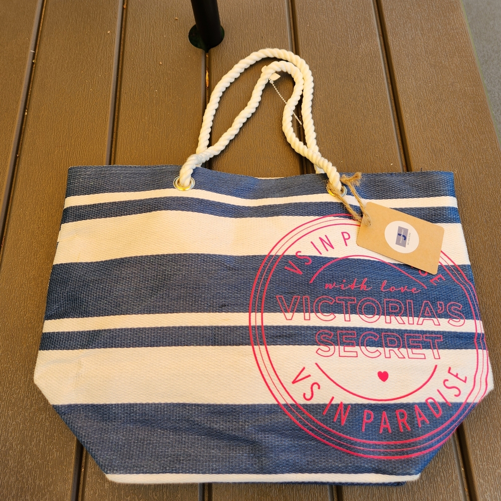 Victoria's Secret Navy, White & Pink Striped Rope Tote